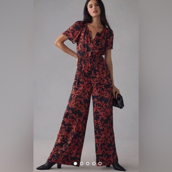 by Anthropologie Short Sleeve Floral Somerset Jumpsuit -...